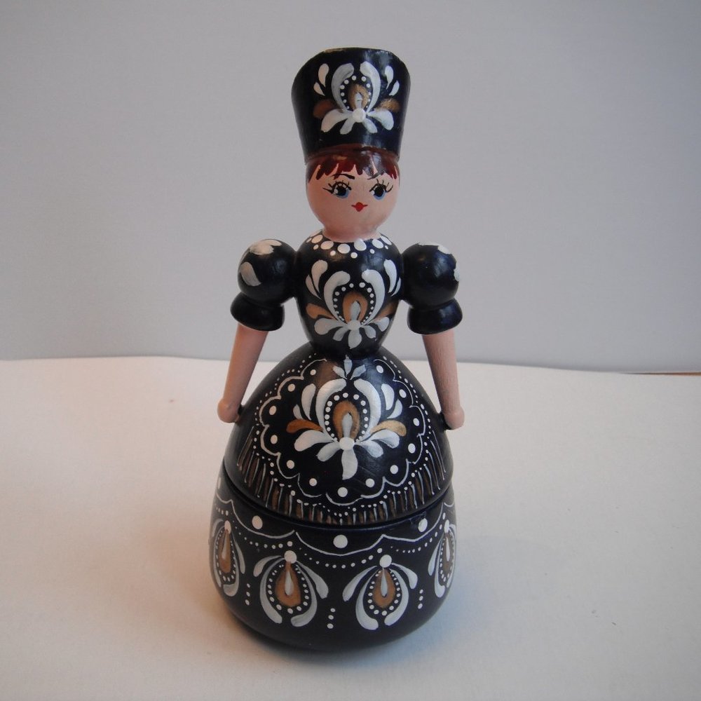 Wood Folk Art Women Handpainted Jewelry Trinket Box Blue
